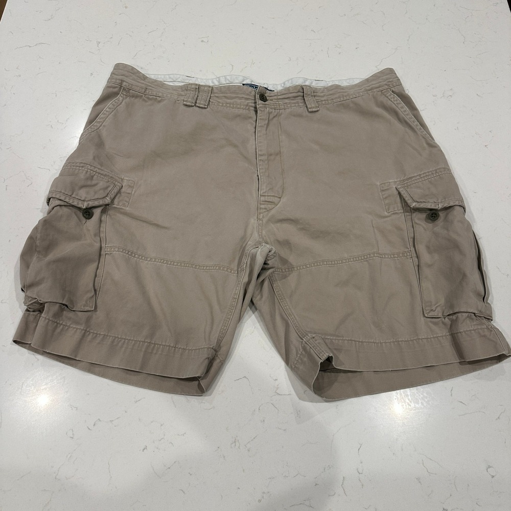 Polo Ralph Lauren Mens Cargo Shorts Tan Khaki Cotton Twill Size 46B Needs Repair